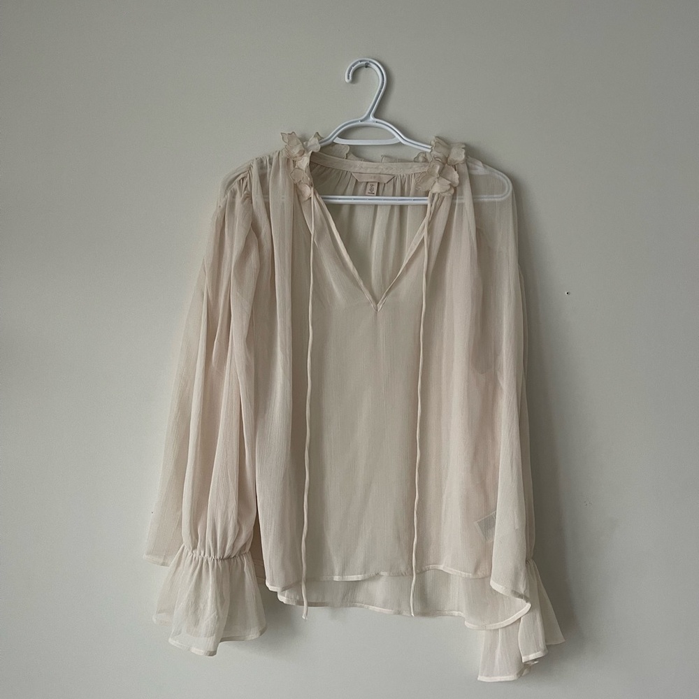 H&M Cream Sheer Blouse with Ruffle Details